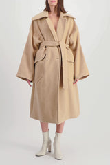 Beige oversized double sided wool maxi coat