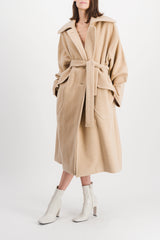 Beige oversized double sided wool maxi coat