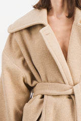 Beige oversized double sided wool maxi coat