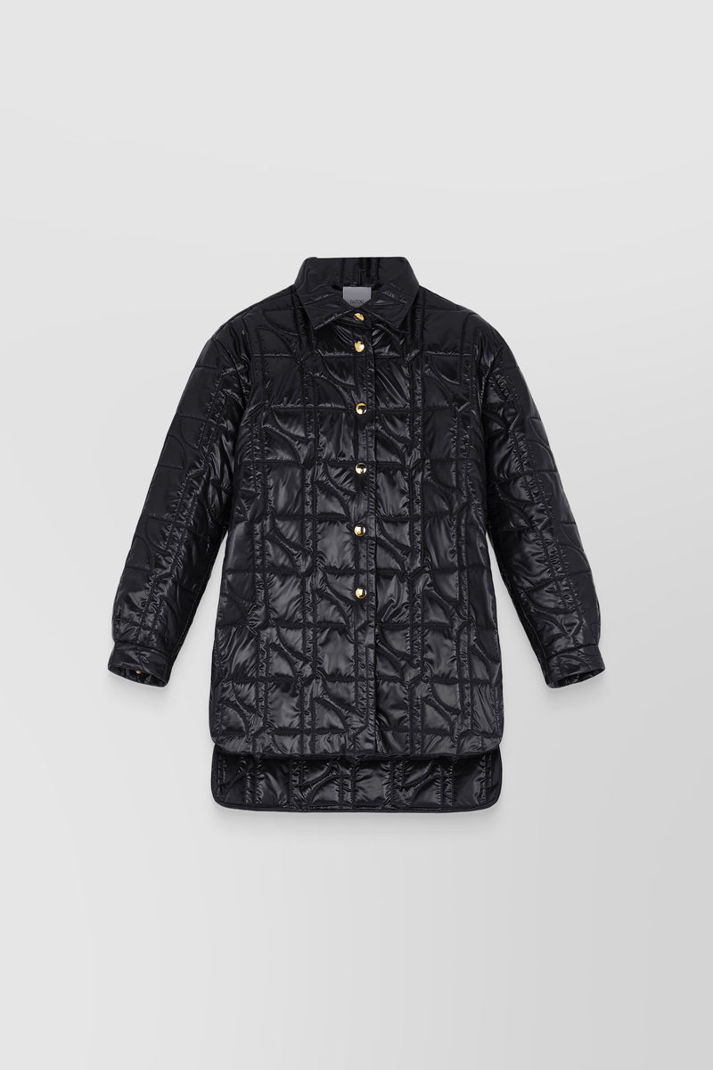 Patou - Black JP-logo quilted long overshirt