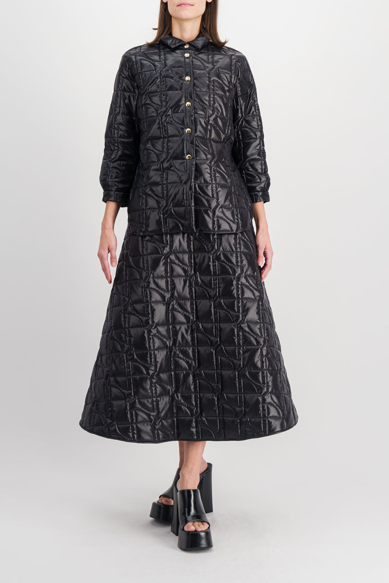 Patou - Black JP-logo quilted long overshirt