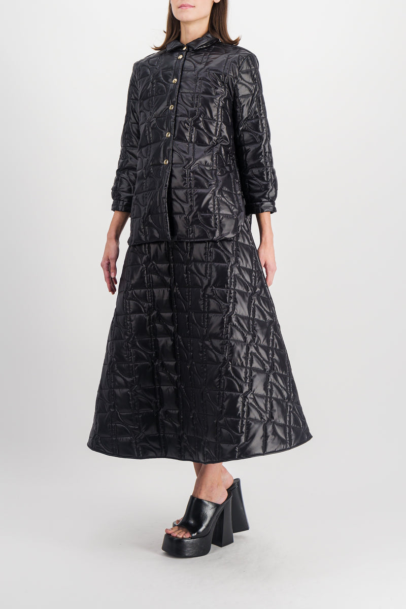 Patou - Black JP-logo quilted long overshirt